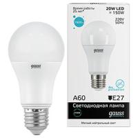 Лампа свд 220В E27 20Вт 4100К 1600лм стандарт A60 матовая Gauss 