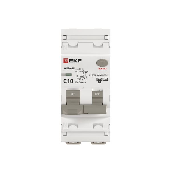 Дифавтомат 2Р 10А C тип AC 30мА 6кА 2мод АВДТ-63N EKF PROxima
